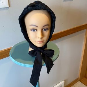Vintage black faux furbonnet with bow tie antique